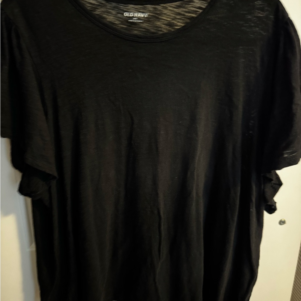 Old Navy Black Short Ruffle sleeves Women's Crewneck Tee